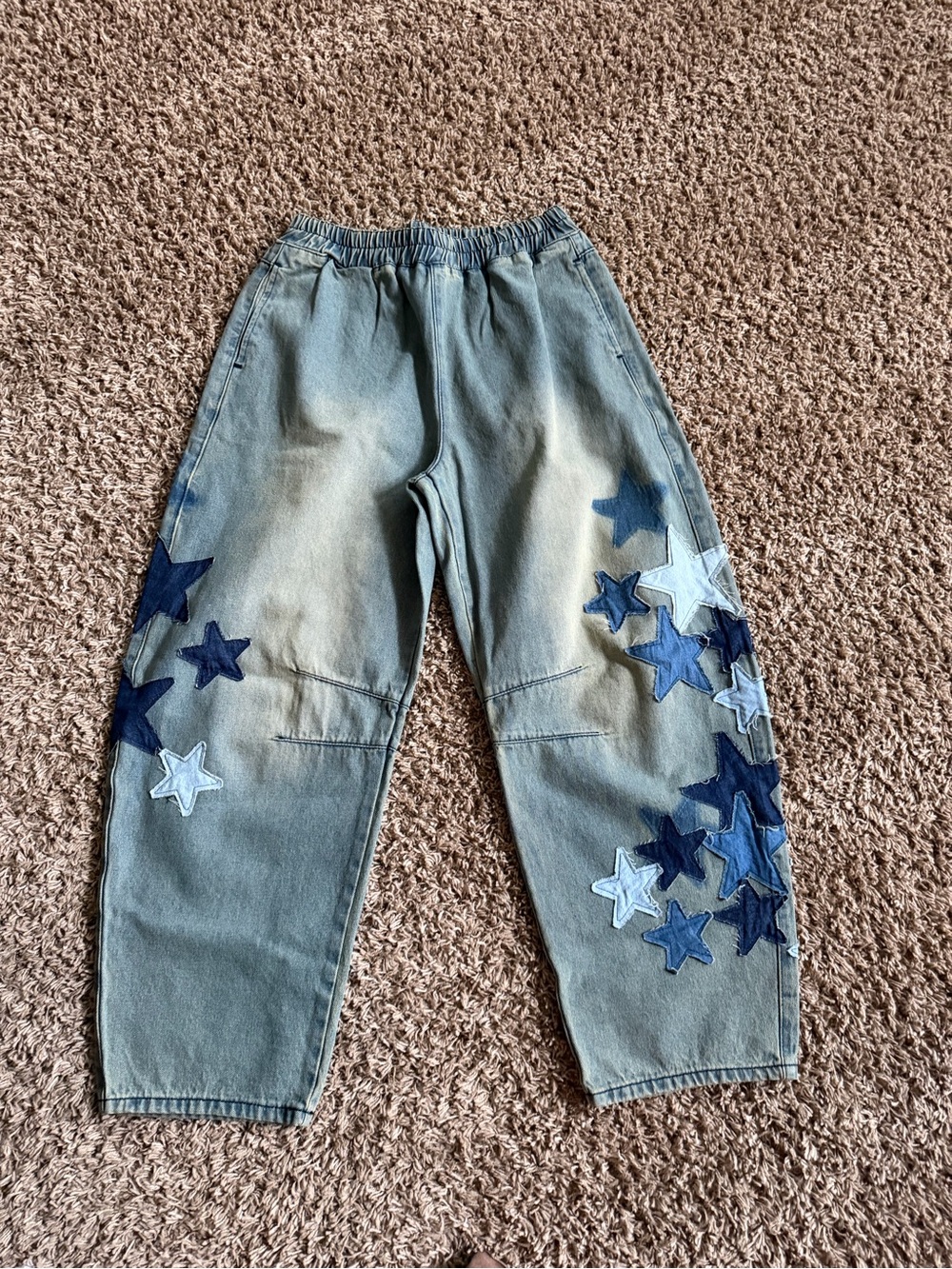 Easel Starstruck Patchwork Barrel Jeans NWT